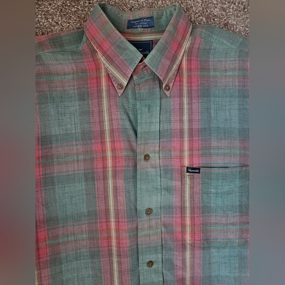FACONNABLE Green & Rose Plaid Madras Short Sleeve 100% Cotton Shirt | SZ 42 - Picture 10 of 10